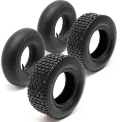 Wiltec 2x Reifenmantel 2x Schlauch für Aufsitzmäher/Rasentraktor 15x6.00-6 4PR Gerades Ventil