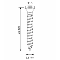 Wiltec 60x Schrauben 3,5 x 20 mm Sechsrund T15 Selbstschneidend Senkkopf – Edelstahl – für alle Schraubarbeiten, z. B. Terrassendielen und Montageclips