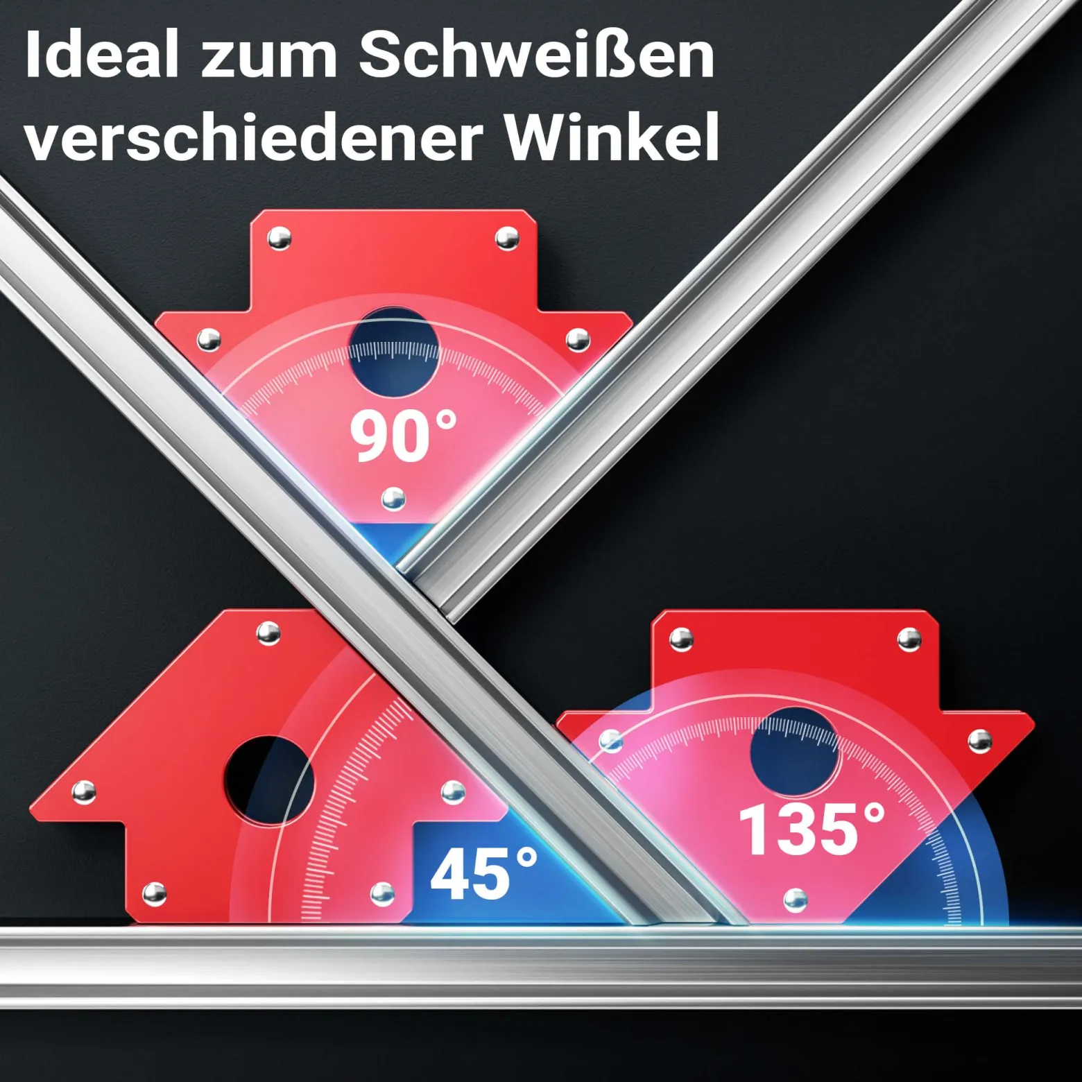 Wiltec 2x Schweißmagnet 32 kg Haftkraft, 190 x 120 x 26 mm Schweißwinkel mit 45°, 90° und 135°, Schweißzubehör Magnetwinkel hält Werkstücke zusammen