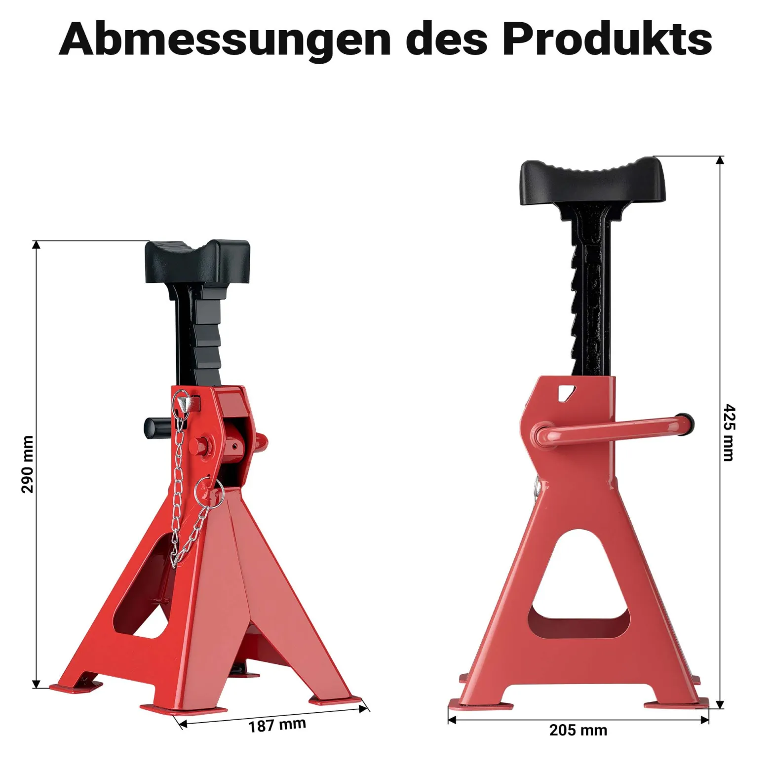 Wiltec 2 x Unterstellbock höhenverstellbar je 3 t Tragkraft, Stützböcke Hubhöhe 29-42,5 cm, Autobock mit Gummischutz, KFZ Bock mit Sicherungssplint