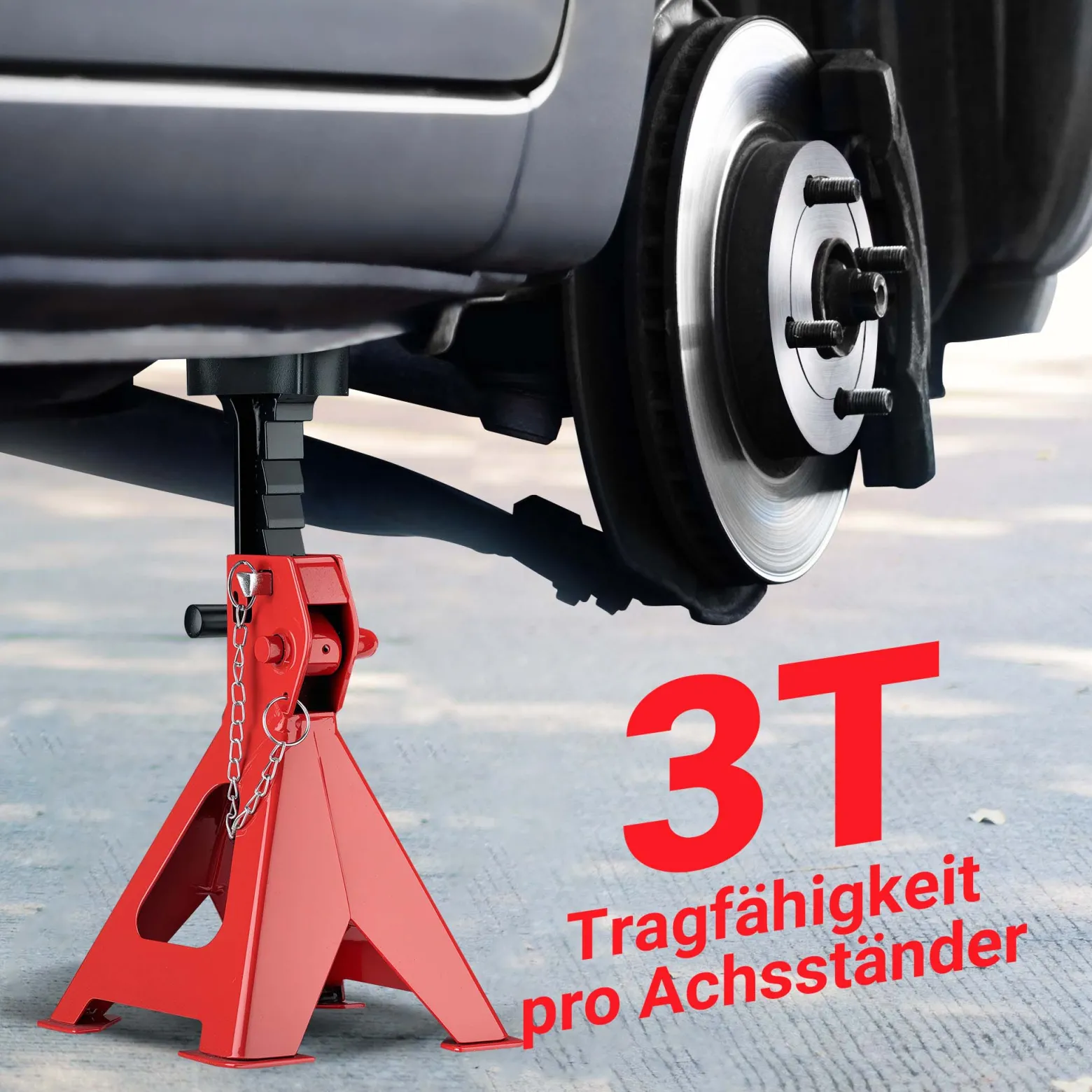 Wiltec 2 x Unterstellbock höhenverstellbar je 3 t Tragkraft, Stützböcke Hubhöhe 29-42,5 cm, Autobock mit Gummischutz, KFZ Bock mit Sicherungssplint