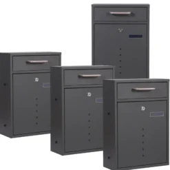 2x2 Briefkasten V51 in Anthrazit Postkasten mit Briefkastenständer und Sichtfenstern Postbox