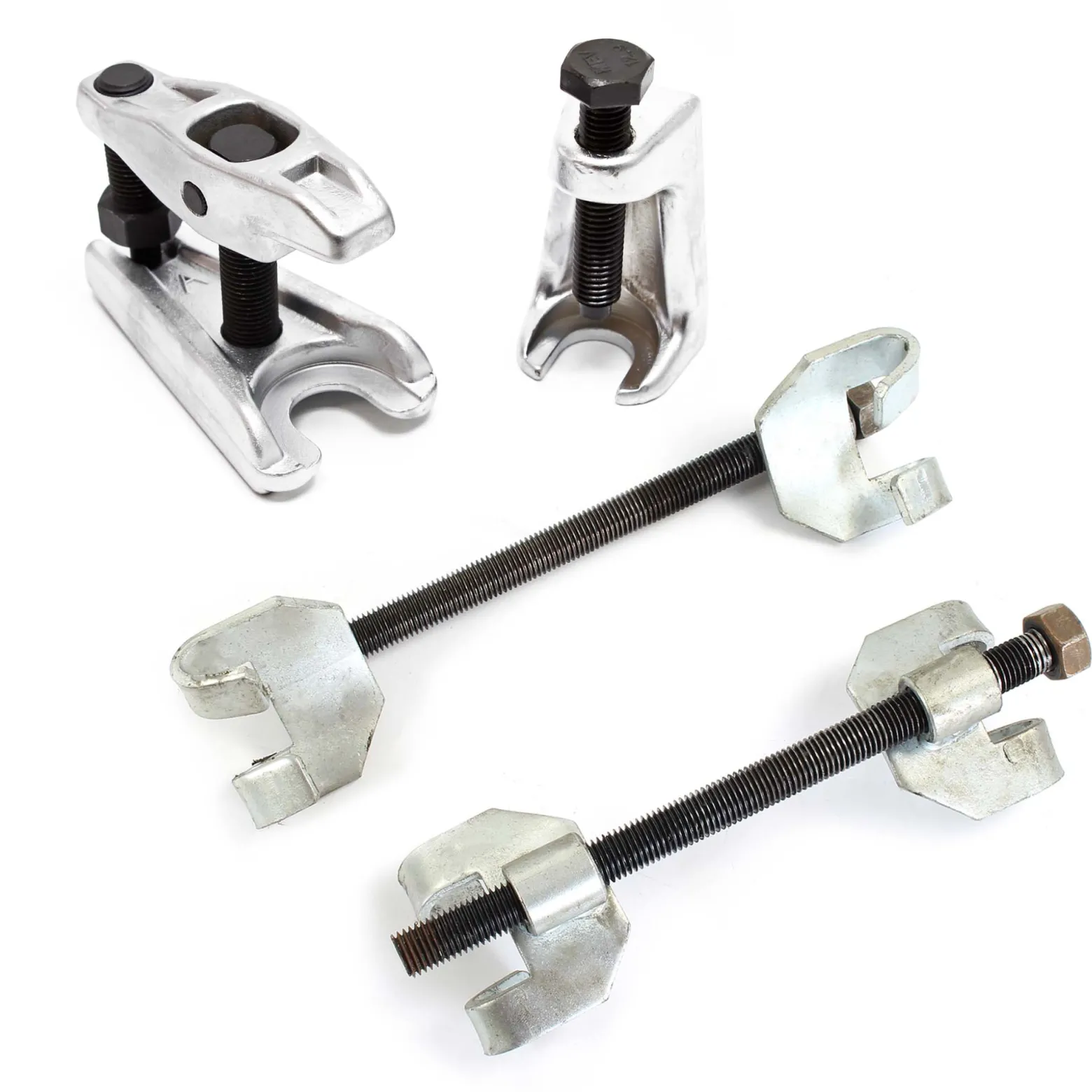 XPOtool Federspanner Satz 4-tlg. 355 mm aus Stahl, mit Kugelgelenkabzieher Montagespanner Audrücker, für Pkw Tuning Tieferlegung, Spannwerkzeug