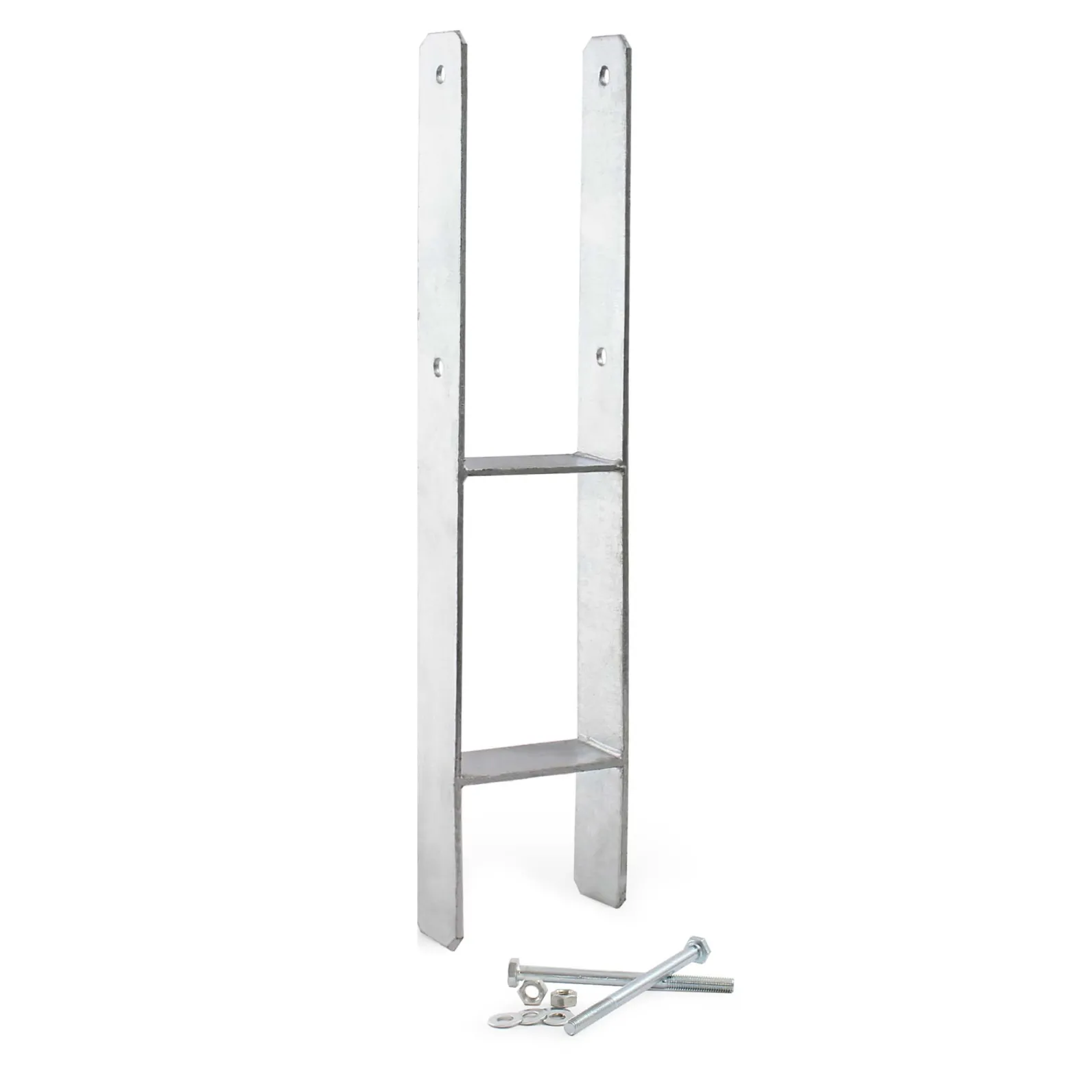 XPOtool Pfostenträger feuerverzinkt 71 x 600mm, H-Anker aus Carbonstahl, Pfostenanker mit Bohrlöchern M10 x 90, Pfostenschuh mit 2 Verstrebungen