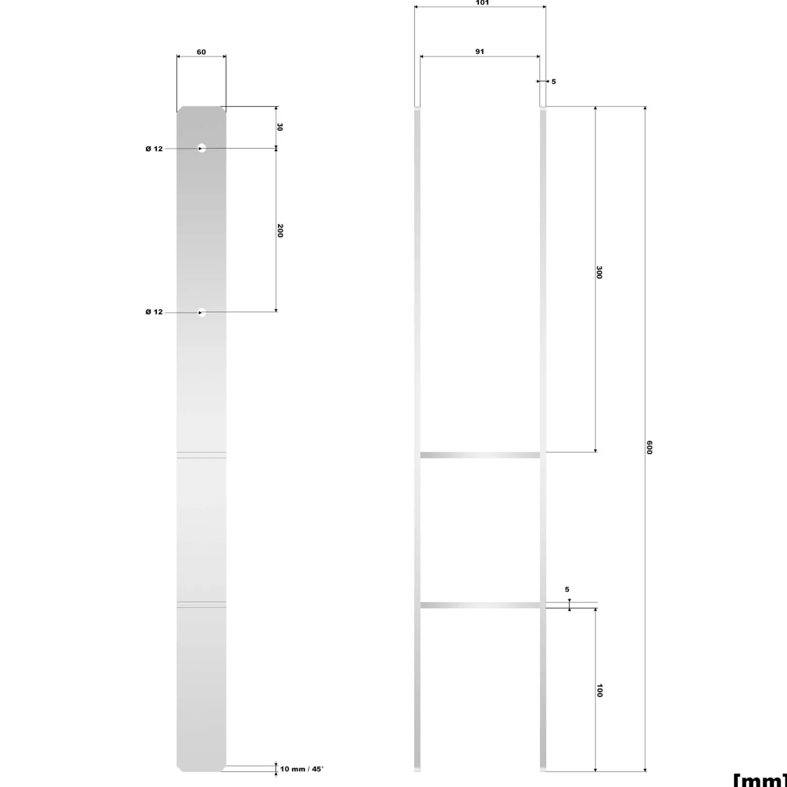 XPOtool Pfostenträger feuerverzinkt 6 Stück 91 x 600 mm, H-Anker aus Carbonstahl, Pfostenanker mit Bohrlöchern M10 x 110, Pfostenschuh mit 2 Verstrebungen