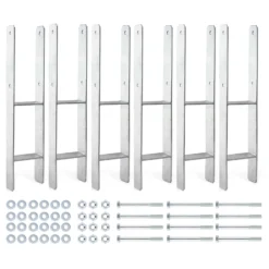 XPOtool Pfostenträger feuerverzinkt 6 Stück 91 x 600 mm, H-Anker aus Carbonstahl, Pfostenanker mit Bohrlöchern M10 x 110, Pfostenschuh mit 2 Verstrebungen
