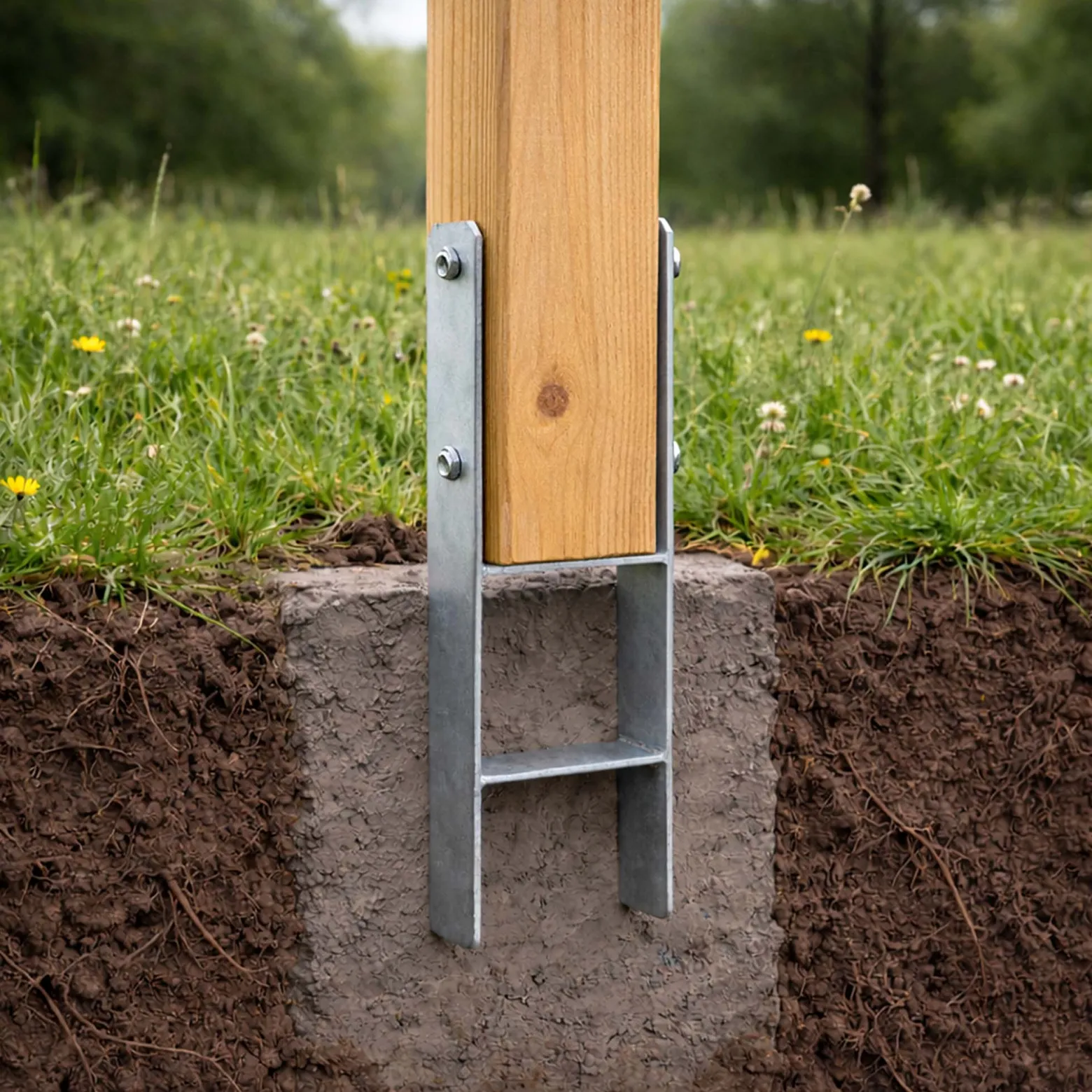 XPOtool Pfostenträger feuerverzinkt 6 Stück 71 x 600mm, H-Anker aus Carbonstahl, Pfostenanker mit Bohrlöchern M10 x 90, Pfostenschuh mit 2 Verstrebungen