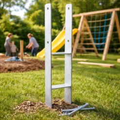 XPOtool Pfostenträger feuerverzinkt 101 x 600mm 4 Stück, H-Anker aus Carbonstahl, Pfostenanker mit Bohrlöchern M10 x 130, Pfostenschuh mit 2 Verstrebungen