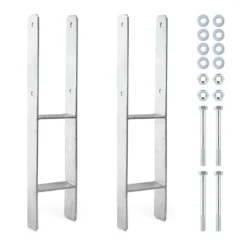 XPOtool Pfostenträger feuerverzinkt 101 x 600mm 2 Stück, H-Anker aus Carbonstahl, Pfostenanker mit Bohrlöchern M10 x 130, Pfostenschuh mit 2 Verstrebungen