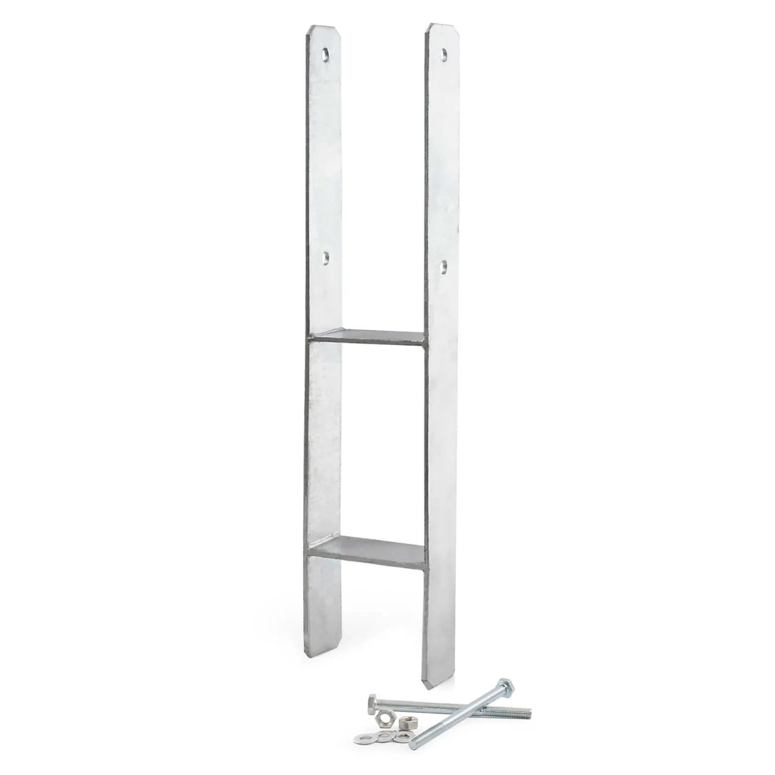 XPOtool Pfostenträger feuerverzinkt 101 x 600mm 2 Stück, H-Anker aus Carbonstahl, Pfostenanker mit Bohrlöchern M10 x 130, Pfostenschuh mit 2 Verstrebungen