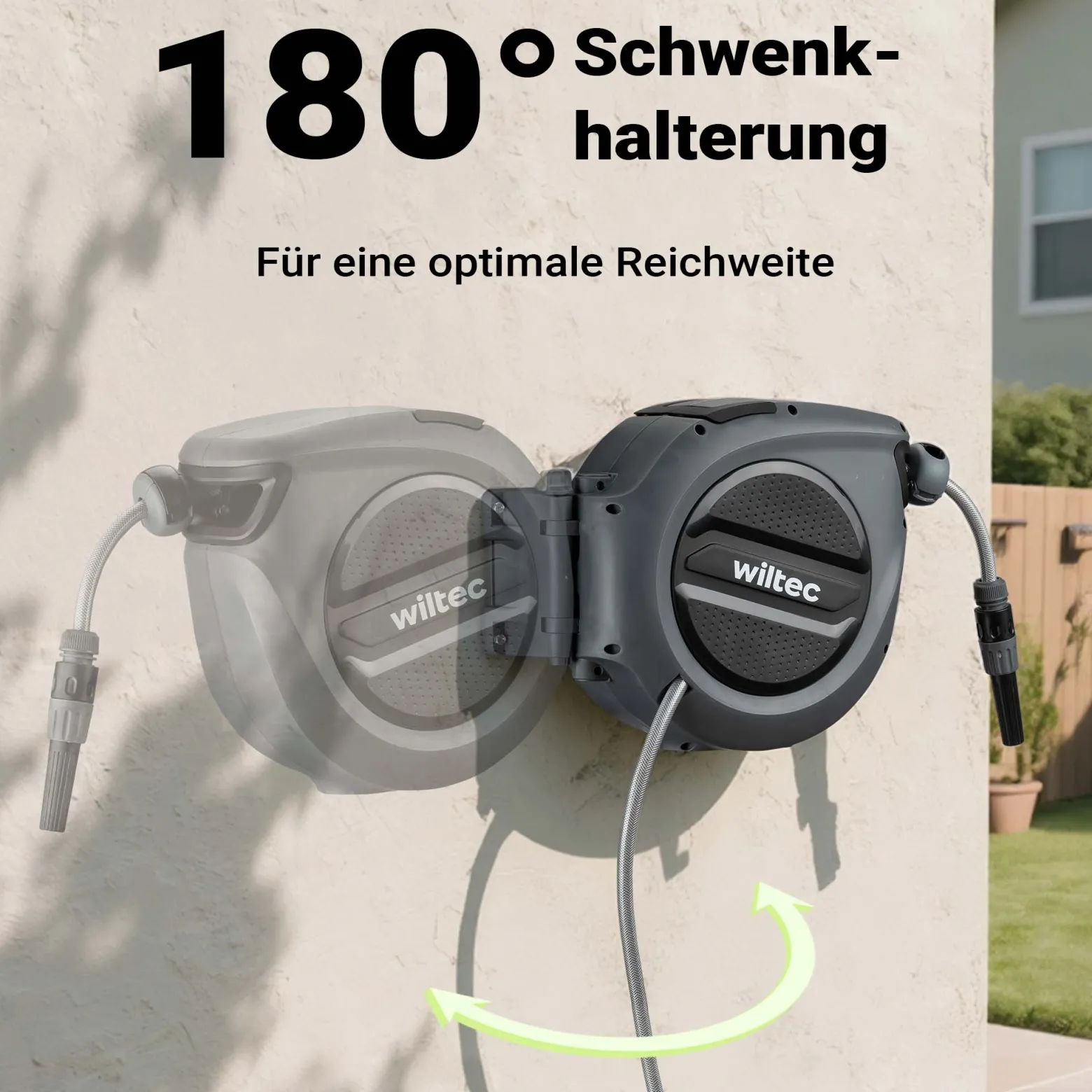XPOtool Schlauchtrommel, Wand Schlauchbox mit Aufroll-Automatik und 15m Wasserschlauch, Gartenbewässerung