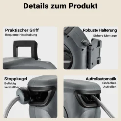 XPOtool Schlauchtrommel, Wand Schlauchbox mit Aufroll-Automatik und 15m Wasserschlauch, Gartenbewässerung