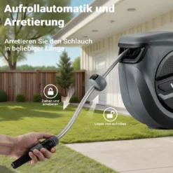 XPOtool Schlauchtrommel, Wand Schlauchbox mit Aufroll-Automatik und 30m Wasserschlauch, Gartenbewässerung