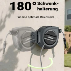 XPOtool Schlauchtrommel, Wand Schlauchbox mit Aufroll-Automatik und 30m Wasserschlauch, Gartenbewässerung