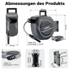XPOtool Schlauchtrommel, Wand Schlauchbox mit Aufroll-Automatik und 20m Wasserschlauch, Gartenbewässerung