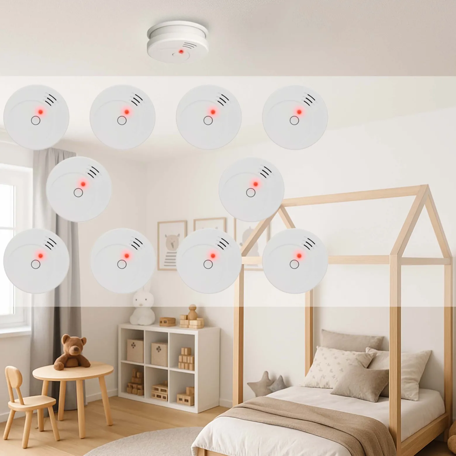 10x Rauchmelder mit 9V Batterie, Lange Lebensdauer, Lautstärke Alarm 85dB, Brandmelder kabellos, DIN EN 14604