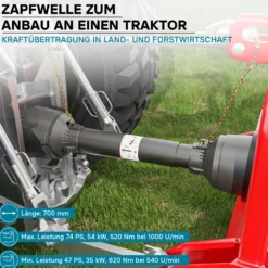 Zapfwelle T5 Gelenkwelle 700mm 620Nm 540U/min, PTO-Shaft, 54kW (74PS), 2x 1 3/8