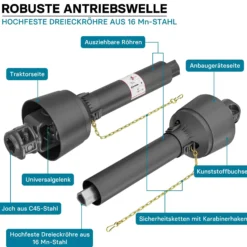 Zapfwelle T4 Gelenkwelle 650mm 460Nm 540U/min, PTO-Shaft, 40kW (55PS), 2x 1 3/8" 6 Zähne